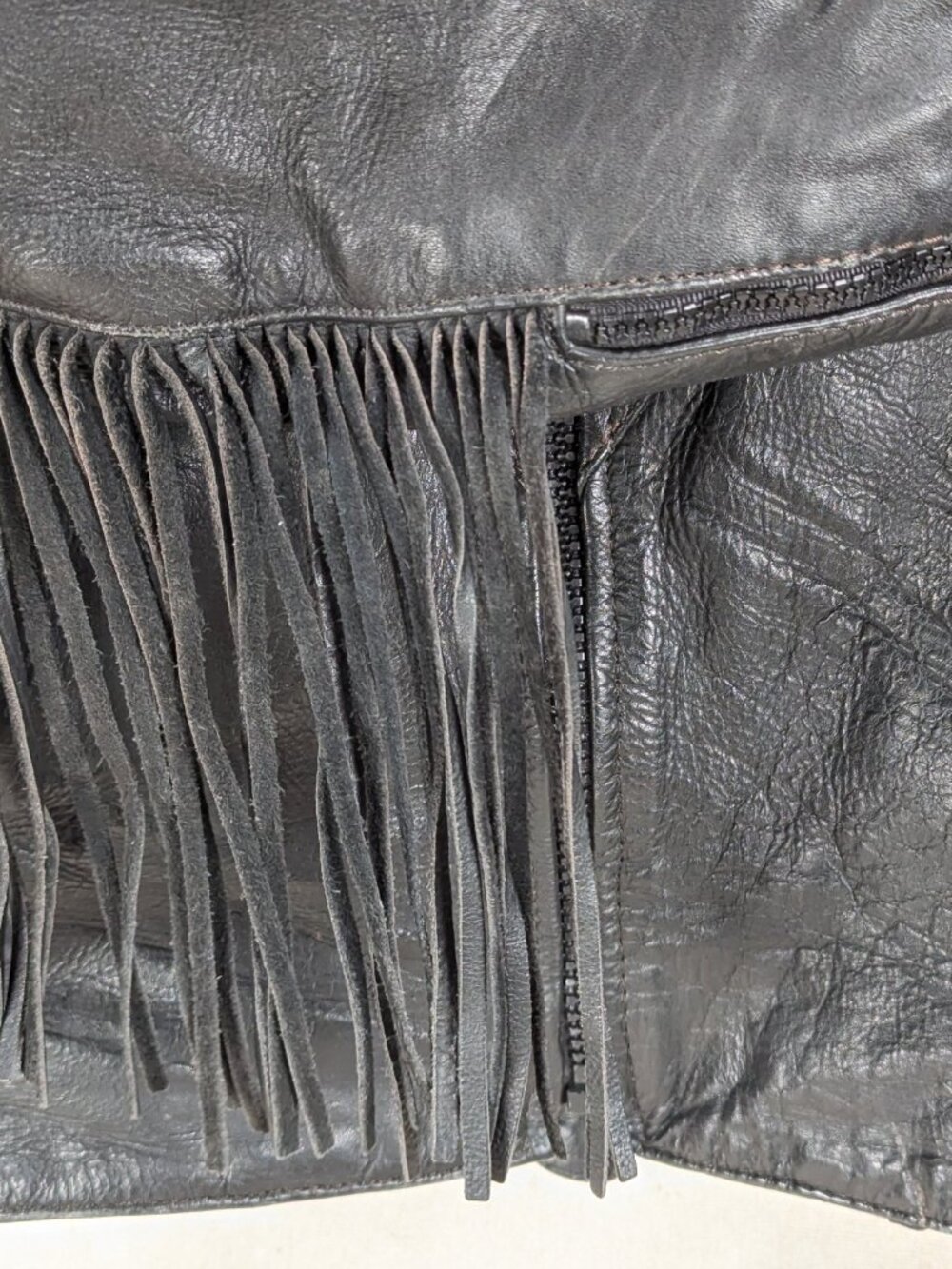 Vintage 1980s-90s Women's Black Leather Motorcycle Jacket Fringe Suede Roses M - Picture 7 of 16
